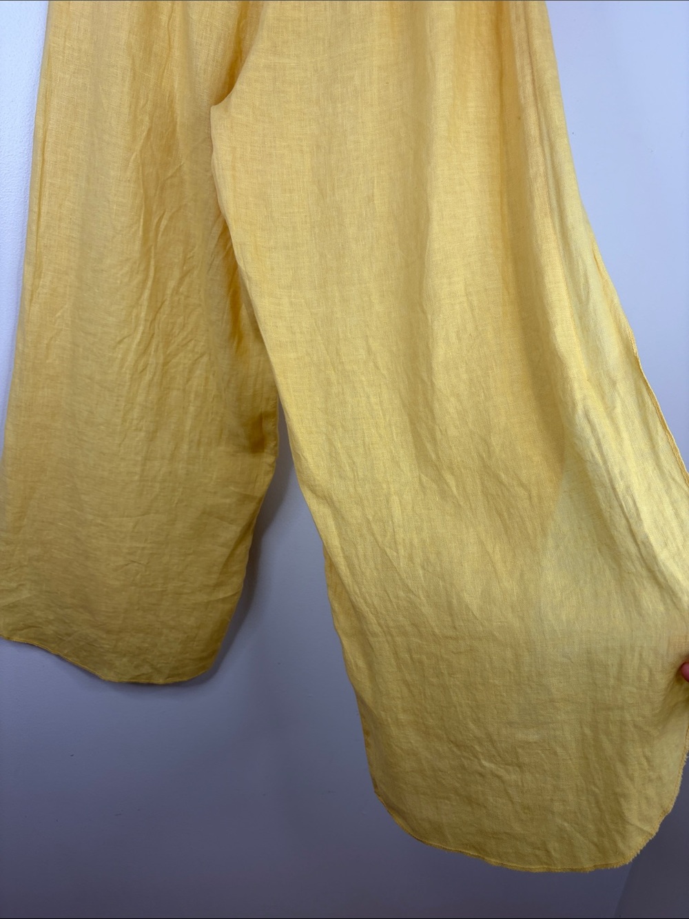 Linen Pants Womens One Size Medium Yellow Wide Leg Side Split Made in Italy - Picture 9 of 12